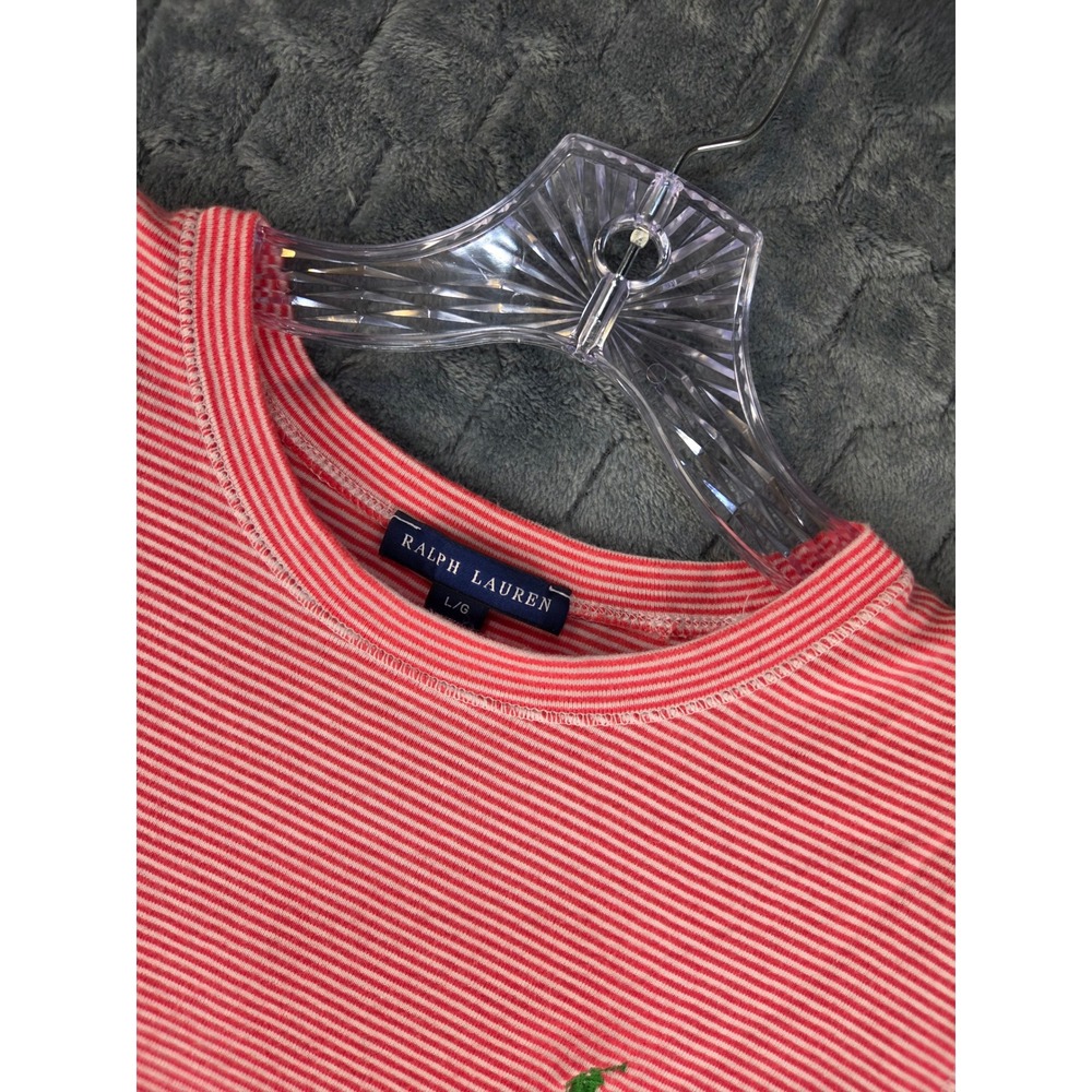 Ralph Lauren Red White Striped Short Sleeve T-Shirt Green Pony Logo Large